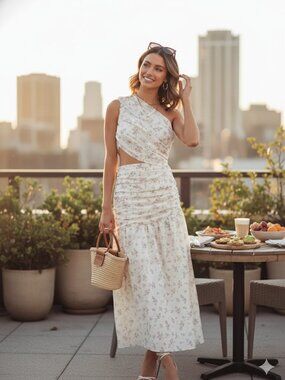 NEW AROSE STUDIO Soleil One Shoulder Ruched Bodice Maxi Dress